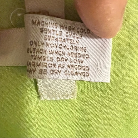 Chico's Button Up Top Size 1 (Medium) Yellow Green Ramie Cotton 3/4 Sleeve Sheer - Picture 5 of 12